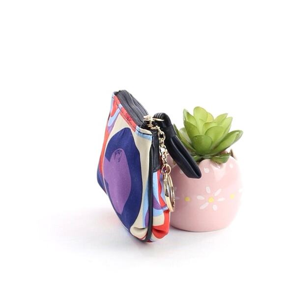 Coach Resort Op Art Sateen Mini Skinny Coin Purse w/ Keychain - Picture 3 of 6